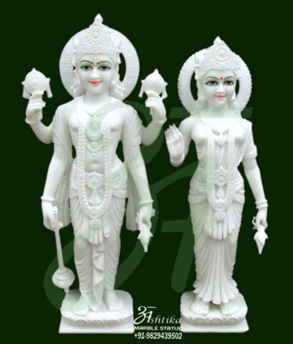 Whtie Marble Vishnu Laxmi Statue