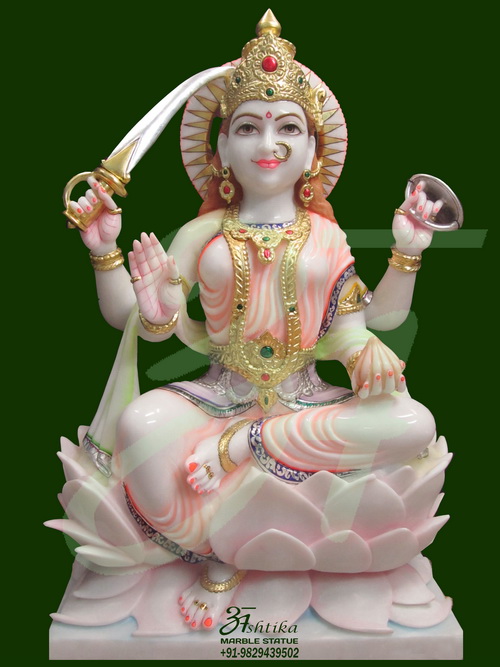 Marble Durga Mata On Lotus