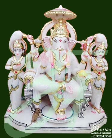 Marble Ganesh Statue With Ridhi Sidhi