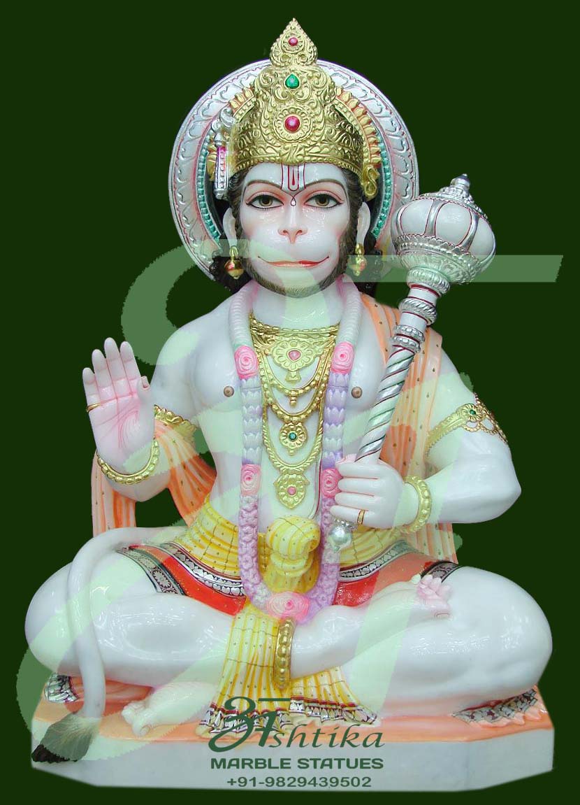 Marble Lord Sitting Hanuman Statue