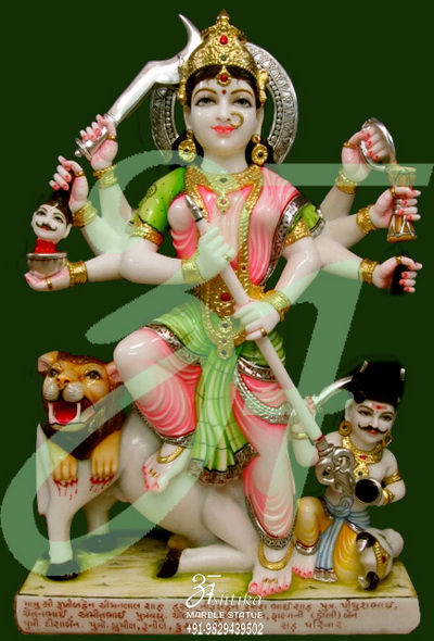 Colorful Marble Goddess Durga Statue