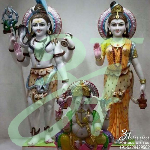 Marble Shiv Parvati With Ganesha Statue