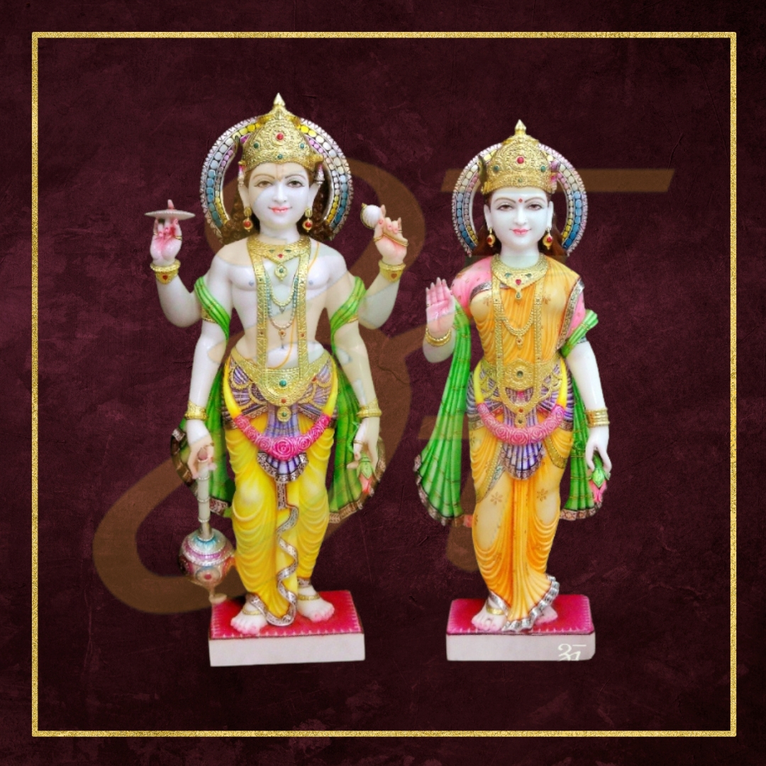 Vishnu Laxmi marble statue 02