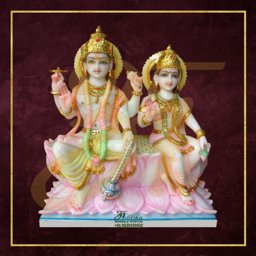 Vishnu Laxmi marble statue 04